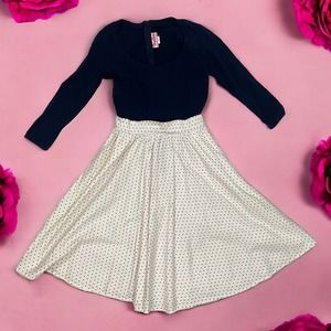Pinup Couture Polka Dot Dress Navy Scoop Neck Size Small